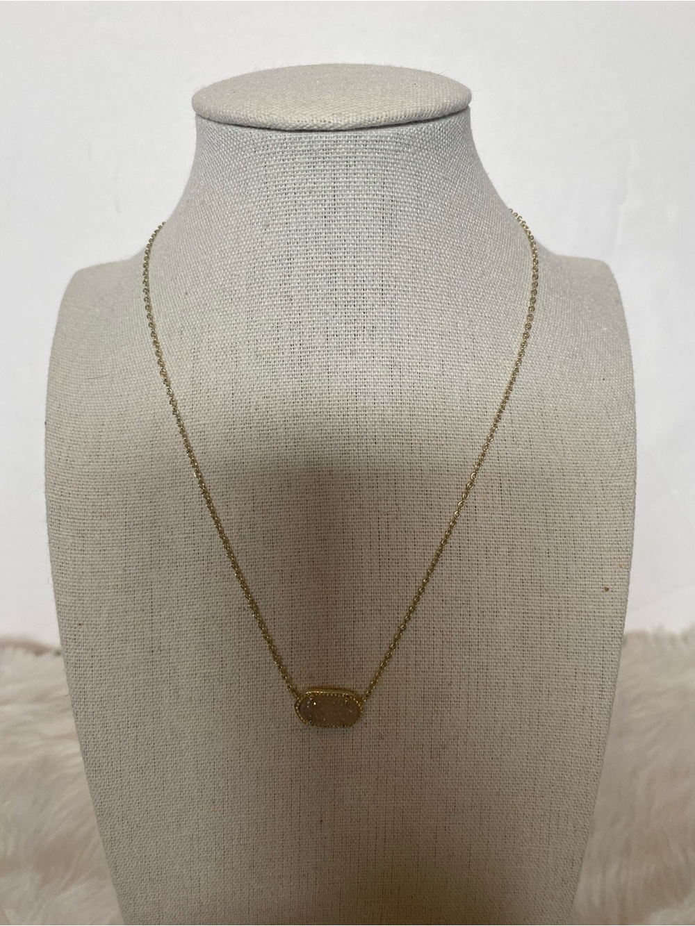 Kendra Scott Gold Plated Necklace W/ Druzy Stone Quartz Adjustable Length